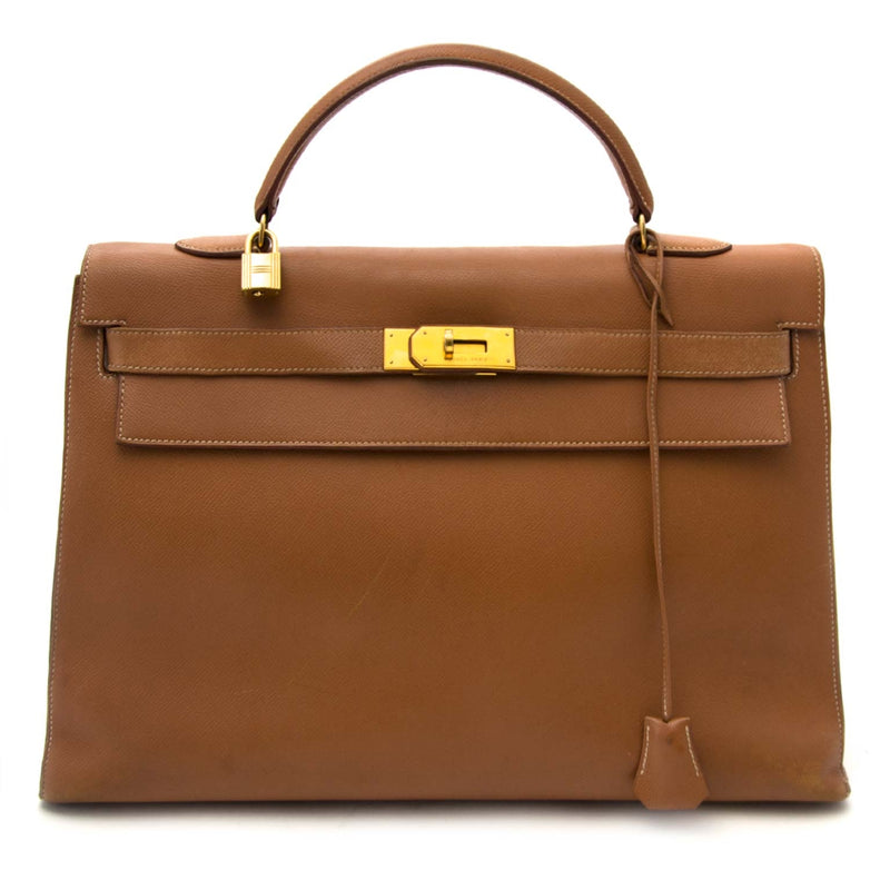 Hermes Kelly gold 40cm sellier cuir courchevel GHW now online at labellov.com for the best price