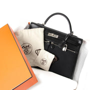 Hermès Kelly 35cm Lakis Black Boxcalf Leather with Toile PHW