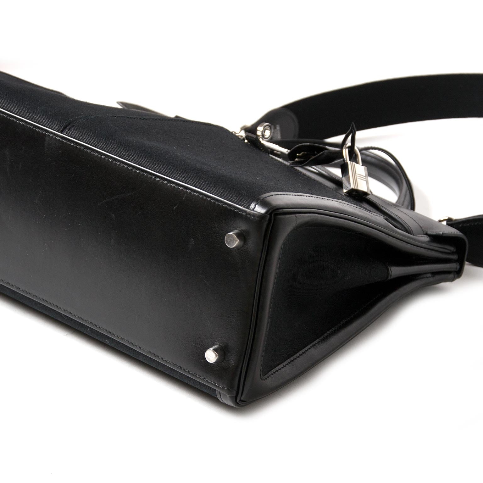 Hermès Kelly 35cm Lakis Black Boxcalf Leather with Toile PHW