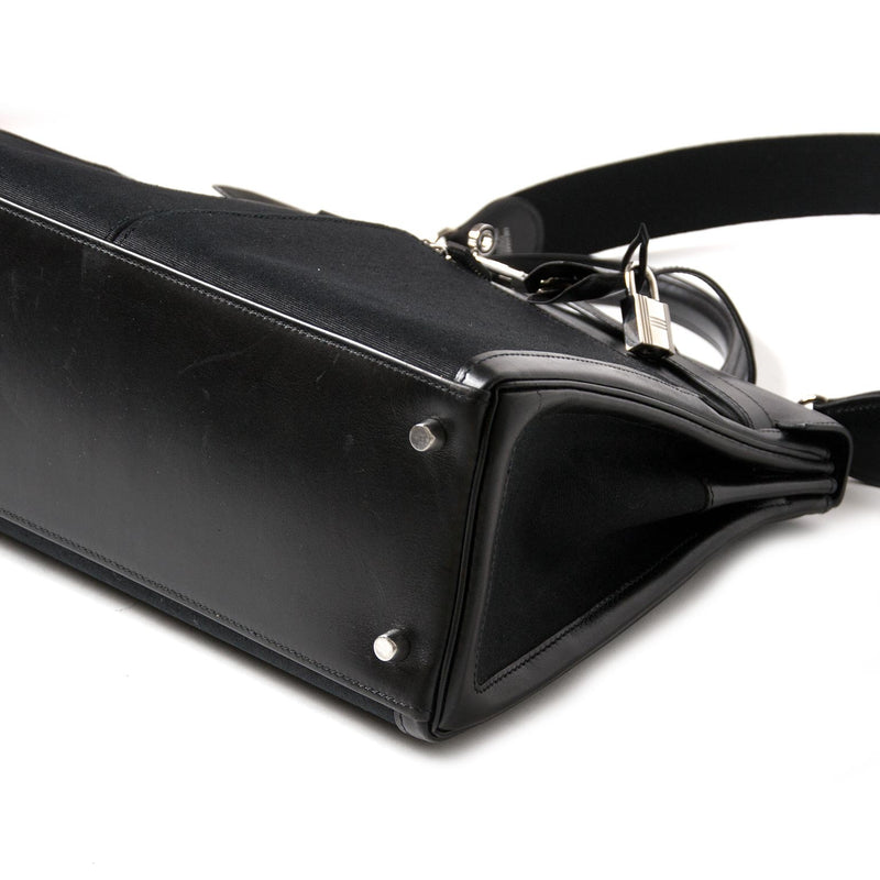 Hermès Kelly 35cm Lakis Black Boxcalf Leather with Toile PHW