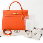 acheter en ligne seconde main sac a main Hermès Kelly 35 Feu Epsom GHW comme neuf pour le meilleur prix sac a main Hermès Kelly 35 Feu Epsom GHW