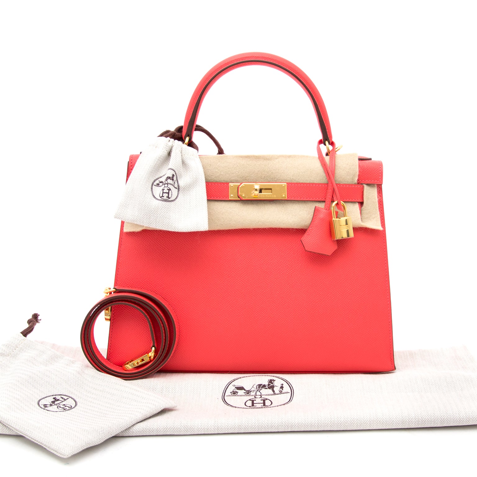 Koop en verkoop uw authentieke Hermès Kelly 28 Rose Jaipur met gouden hardware