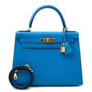 worldwide shipping brand new Hermès Kelly Sellier 28 Epsom Bleu Zanzibar GHW