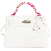 Very Rare Hermès Kelly 32 White Clemence Taurillon PHW