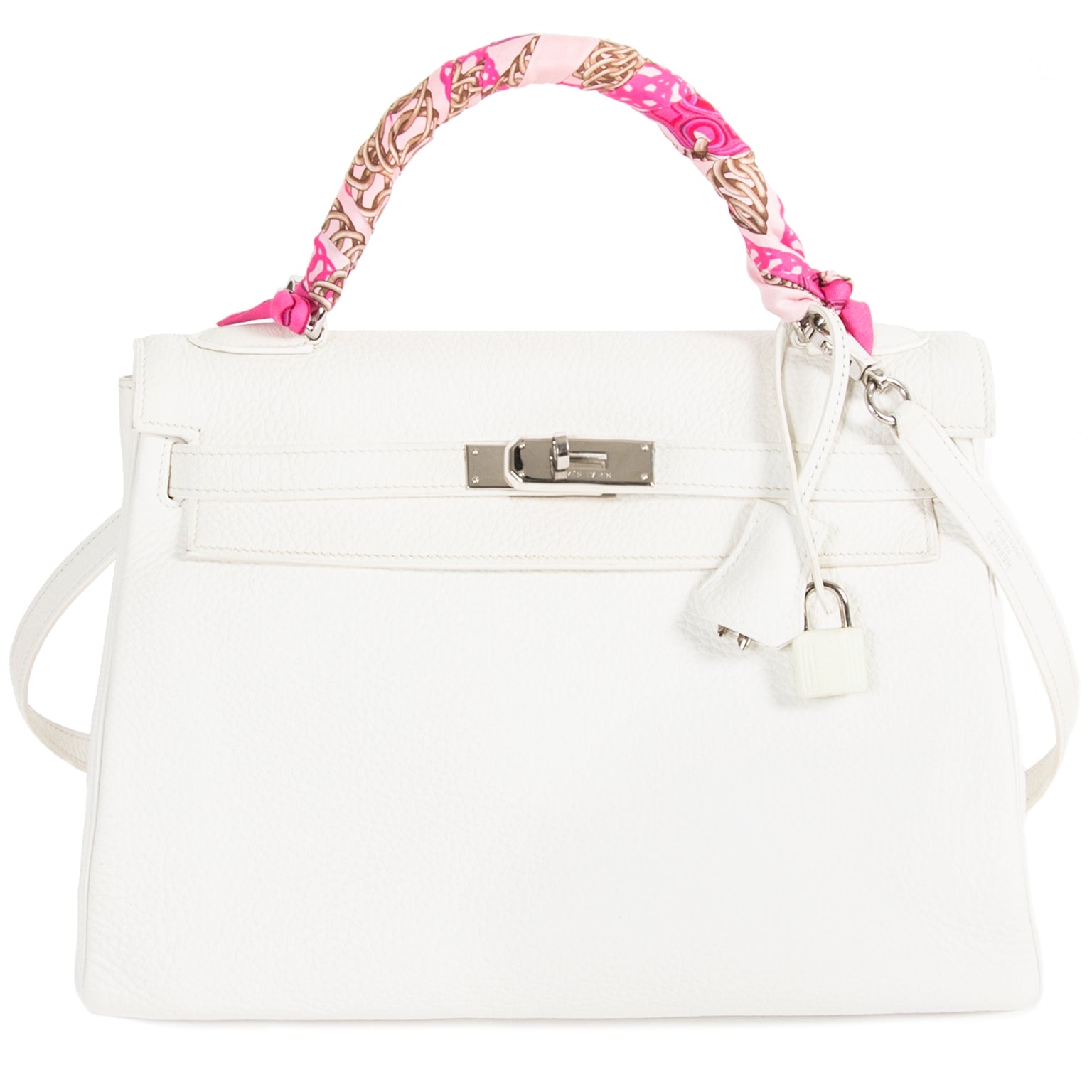 Very Rare Hermès Kelly 32 White Clemence Taurillon PHW