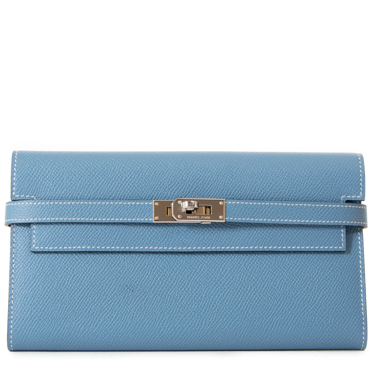 Hermes Kelly Wallet Blue Jean Veau Epsom now for sale at labellov vintage fashion webshop belgium
