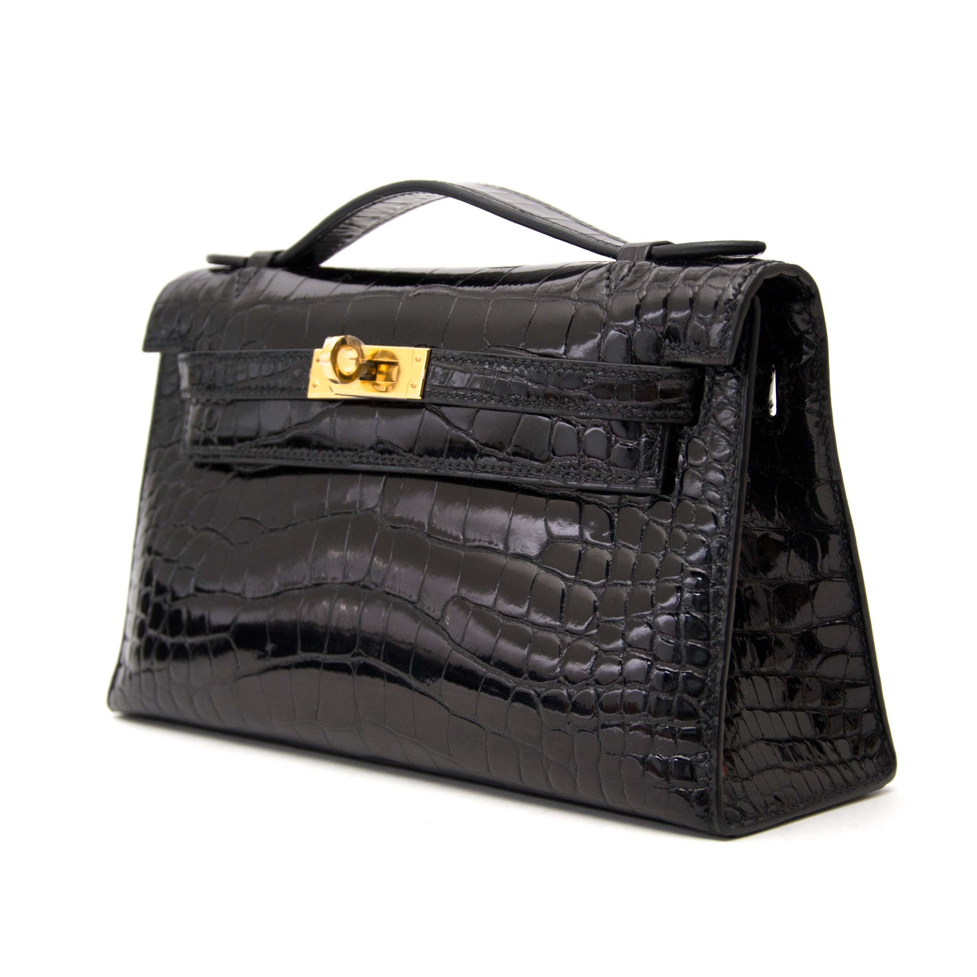 Hermès Kelly Mini Pochette Shiny Alligator Black GHW