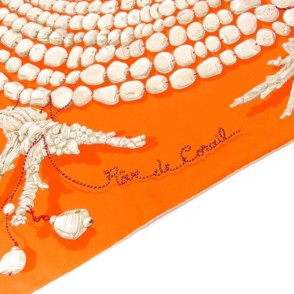 Hermes Silk Scarf Foulard Carre 'Rêve de corail' Hermes silk scarf 'Rêve de corail' veilig online kopen shop safe online webshop secondhand