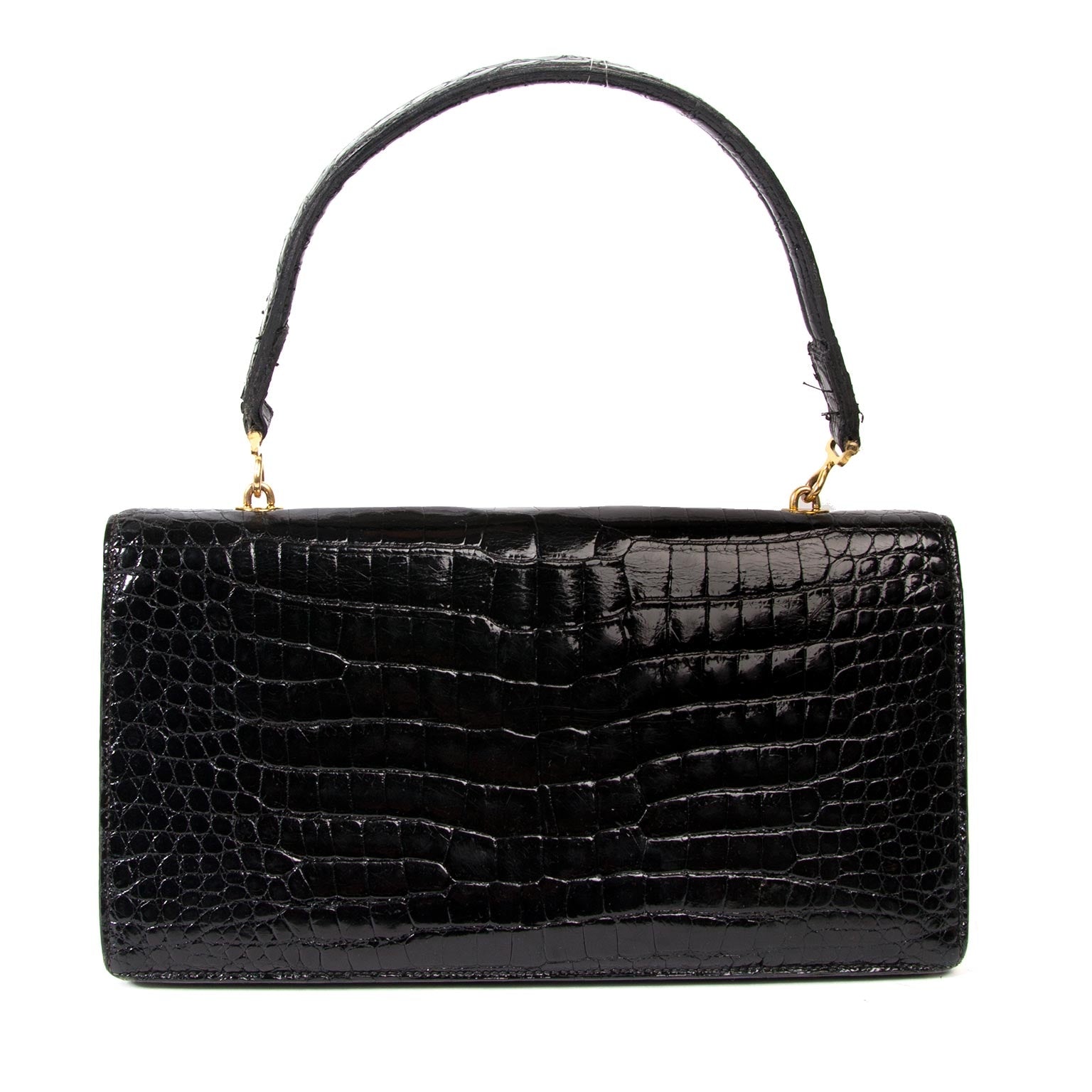vintage hermes black croco top handle bag now for sale at labellov vintage fashion webshop belgium