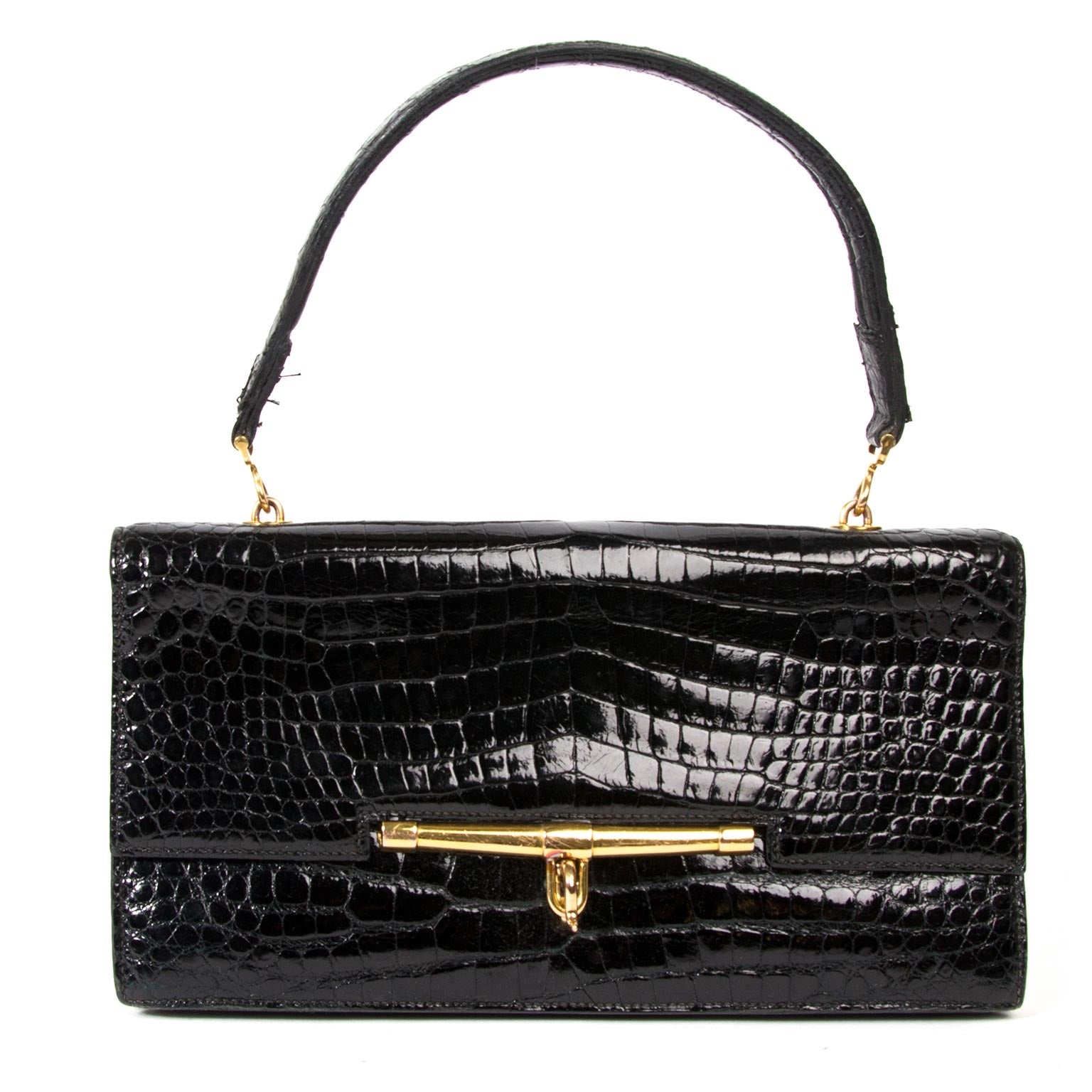 vintage hermes black croco top handle bag now for sale at labellov vintage fashion webshop belgium