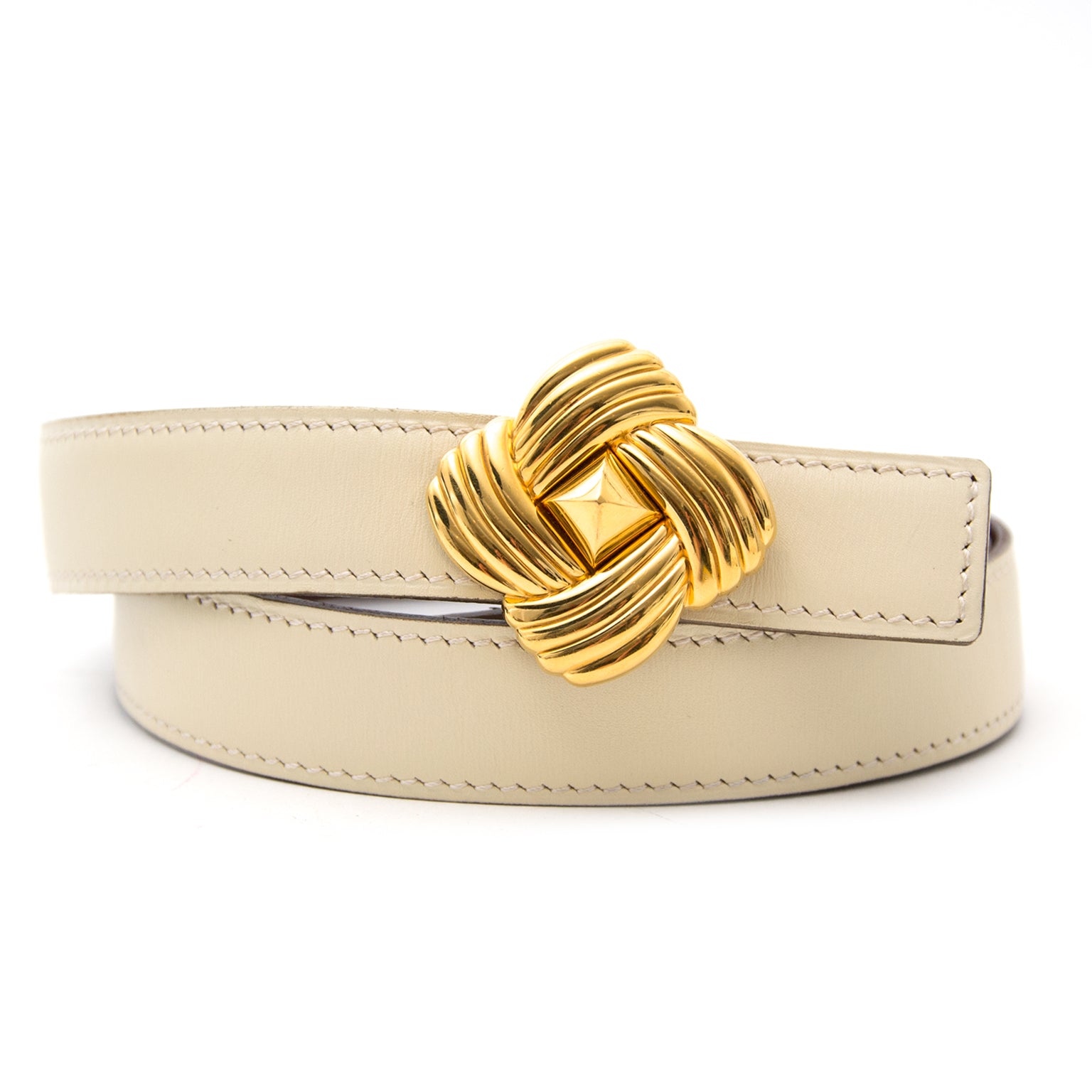 Hermes cream brown belt with gold flower now online at labellov.com