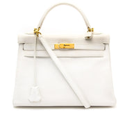 shop your designer luxury Hermès White Kelly 32cm Clemence Taurillon GHW at the best price online
