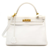 buy real real designer luxury Hermès White Kelly 32cm Clemence Taurillon GHW