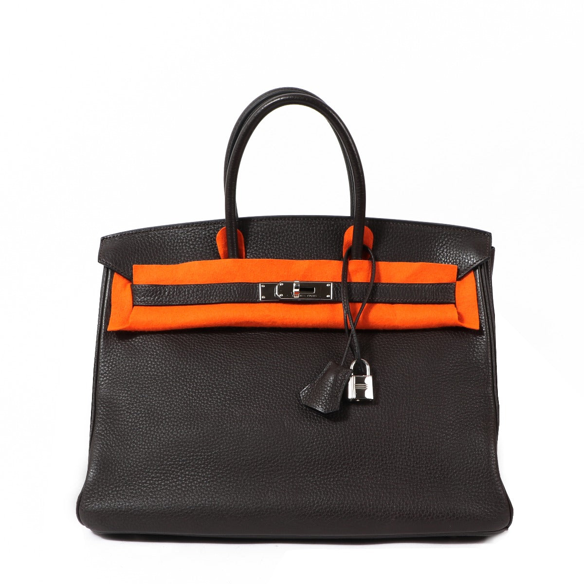 Buy authentic second hand luxury designer Hermès Birkin 35 Ebene Togo Palladium Hardware on labellov.com