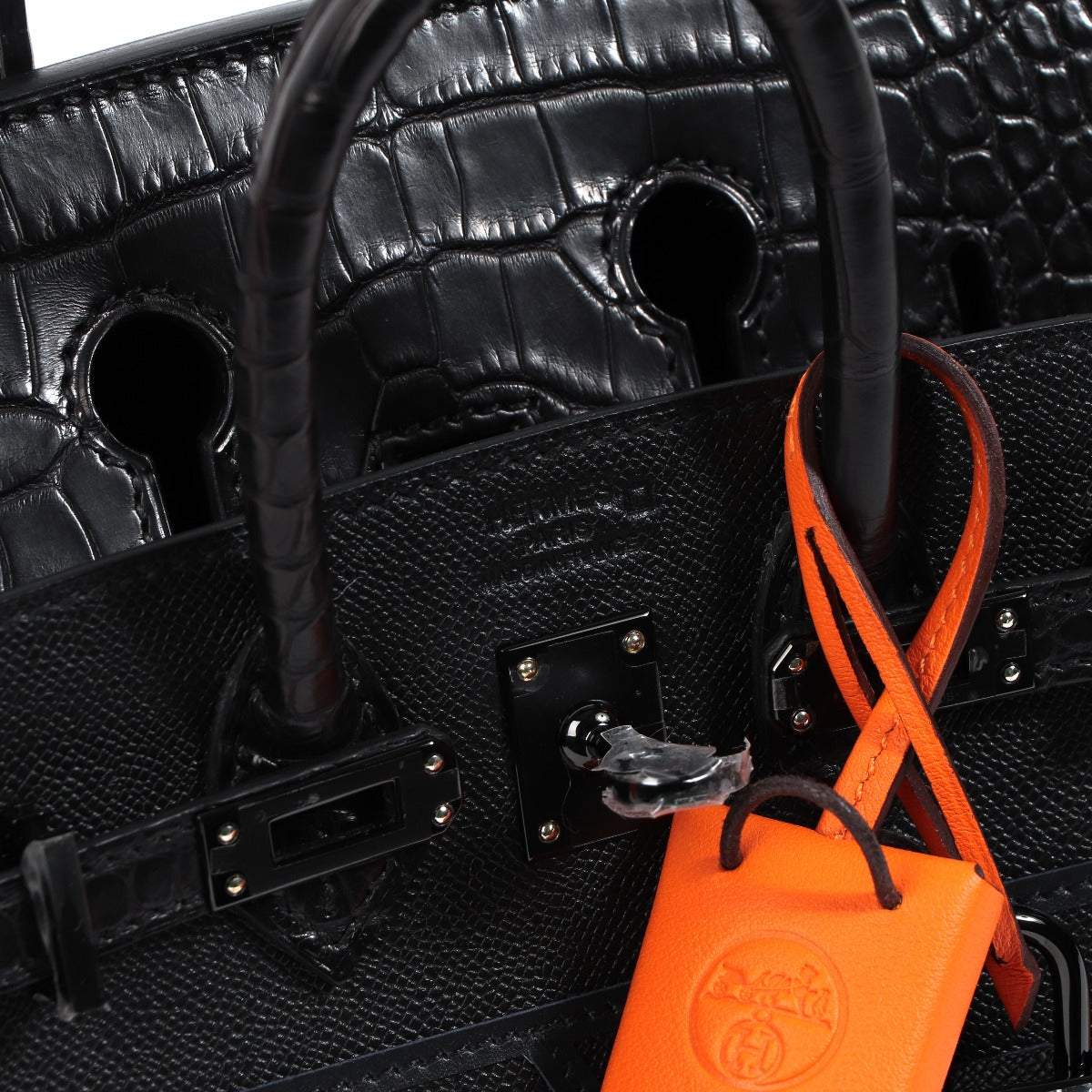 Hermes birkin 20 faubourg midnight logo stamp detailing