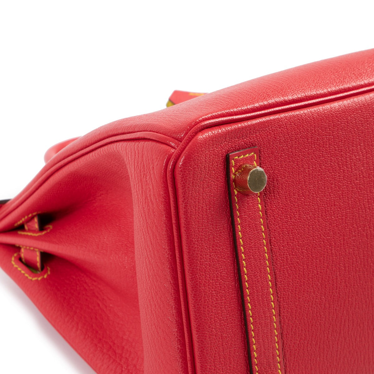Shop authentic second hand luxury designer Hermès Birkin 25 Horseshoe Lime/Bougainvillier Chevre Mysore GHW at Labellov.