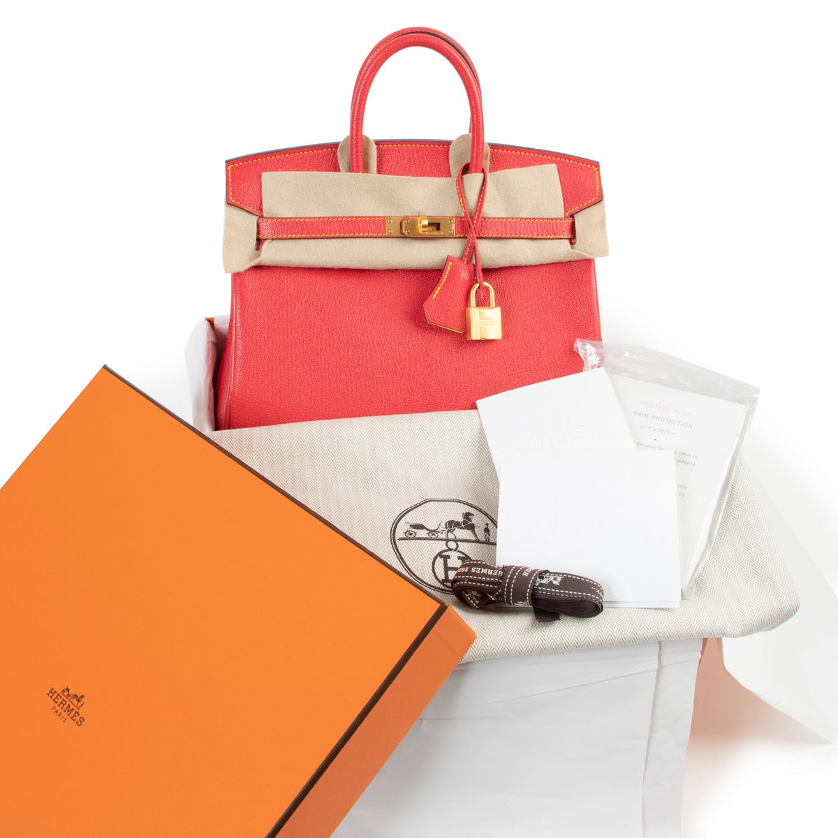 Shop authentic second hand luxury designer Hermès Birkin 25 Horseshoe Lime/Bougainvillier Chevre Mysore GHW at Labellov.