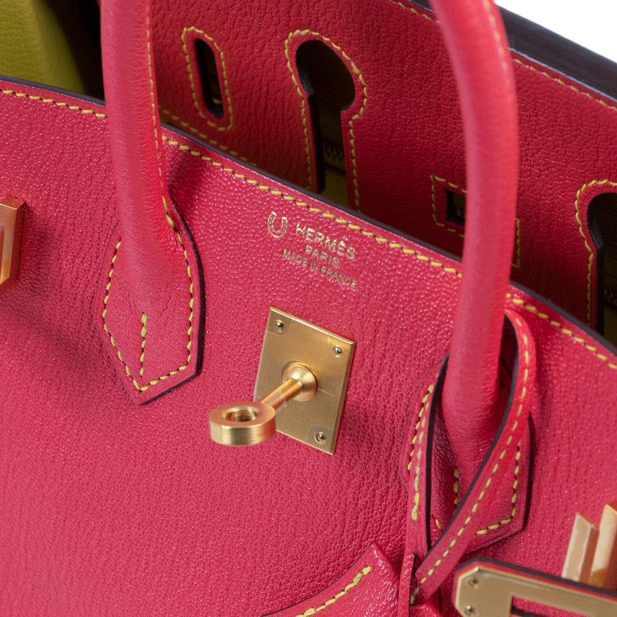 Hermès Birkin 25 Horseshoe Lime/Bougainvillier Chevre Mysore GHW