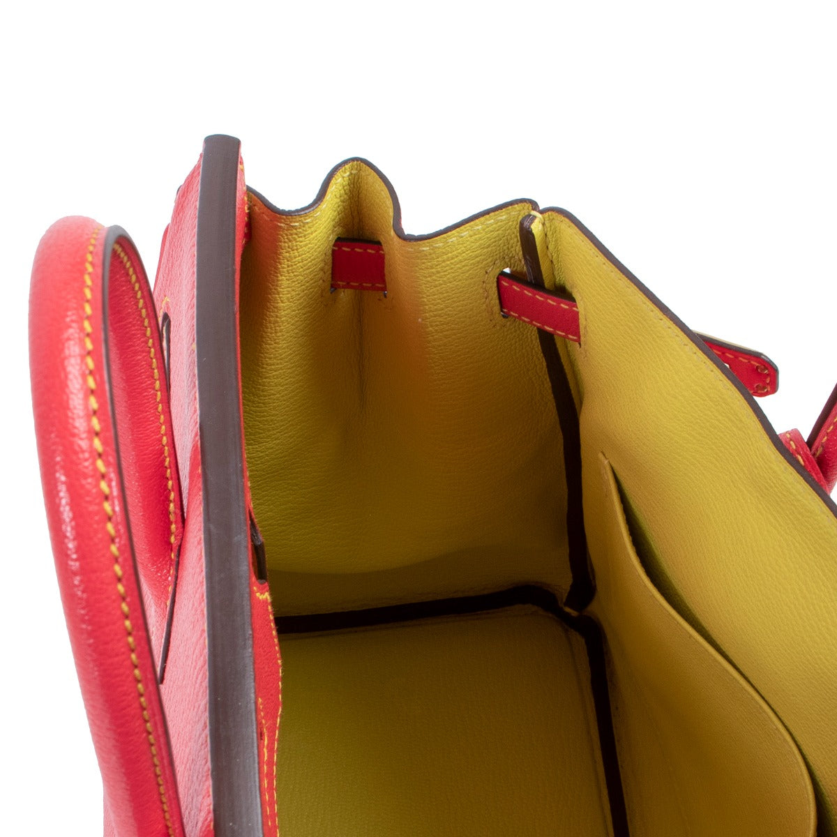 Shop authentic second hand luxury designer Hermès Birkin 25 Horseshoe Lime/Bougainvillier Chevre Mysore GHW at Labellov.