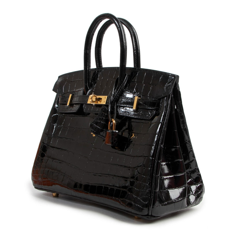 Hermès Birkin 25 Black Crocodile Niloticus Lisse GHW at Labellov