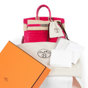 Hermès Birkin 25 Porosus Rose Mexico PHW available at Labellov secondhand luxury designer boutique located in Belgium. Reseller of Hermès Birkin and Kelly bags, Experts in the business.