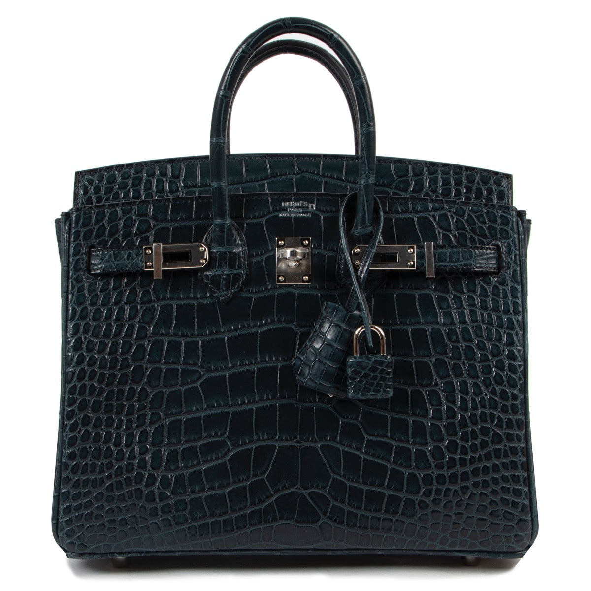100% authentic collector piece Hermès Birkin 25 Vert Rousseau Alligator Mississippi GHW