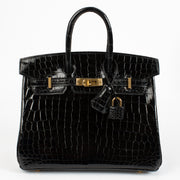 2021 Hermès Birkin 25 Black Shiny Crocodile Niloticus GHW on www.labellov.com
