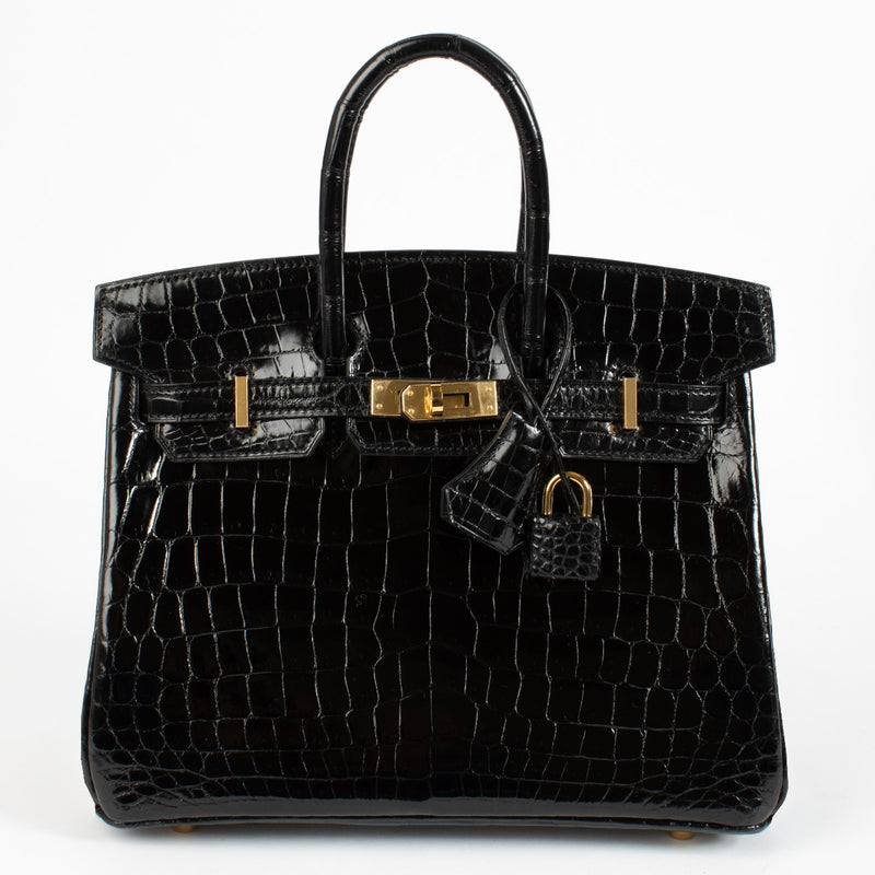 2021 Hermès Birkin 25 Black Shiny Crocodile Niloticus GHW on www.labellov.com