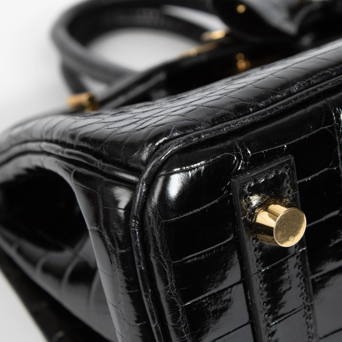 Hermès Birkin 25 Zwart Glanzend Krokodil Niloticus GHW