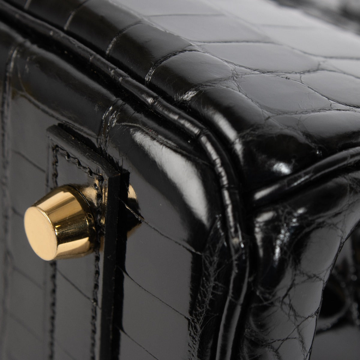 Hermès Birkin 25 Zwart Glanzend Krokodil Niloticus GHW