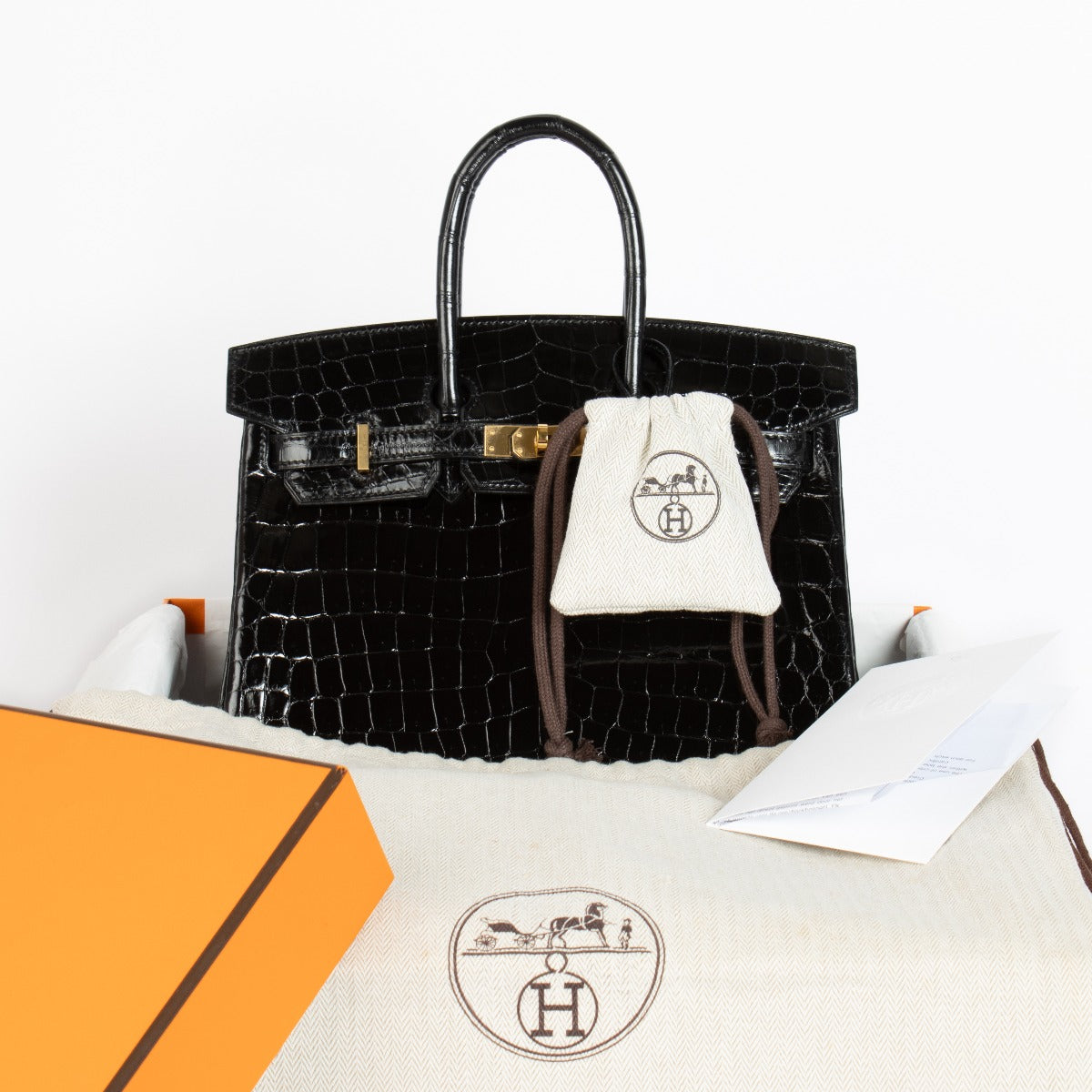 Hermès Birkin 25 Black Shiny Crocodile Niloticus GHW