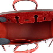 Hermès Birkin 25 Braise Shiny Crocodile Porosus Lisse PHW