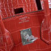 Hermès Birkin 25 Braise Shiny Crocodile Porosus Lisse PHW