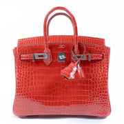 Hermès Birkin 25 Braise Shiny Crocodile Porosus Lisse PHW