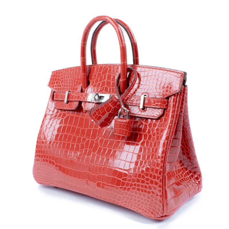 Hermès Birkin 25 Braise Shiny Crocodile Porosus Lisse PHW