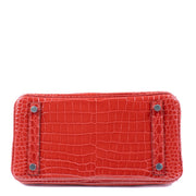Authentic second hand brand new 2024 Hermès Birkin 25 Braise Shiny Crocodile Porosus Lisse PHW on www.labellov.com