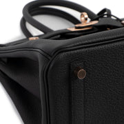 Hermes birkin 25 togo black rose gold hardware detail