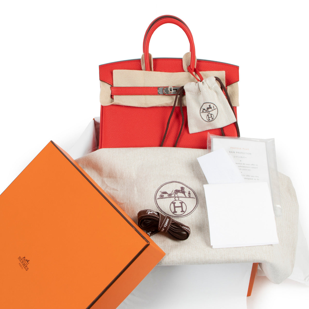 Hermès Birkin 25 HSS Personnalisé Togo Rouge Tomate + Orange Accastillage Plaqué Palladium