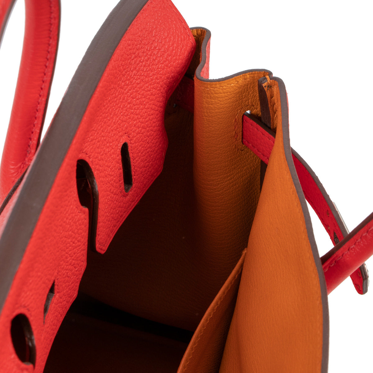 Hermès Birkin 25 HSS Personnalisé Togo Rouge Tomate + Orange Accastillage Plaqué Palladium