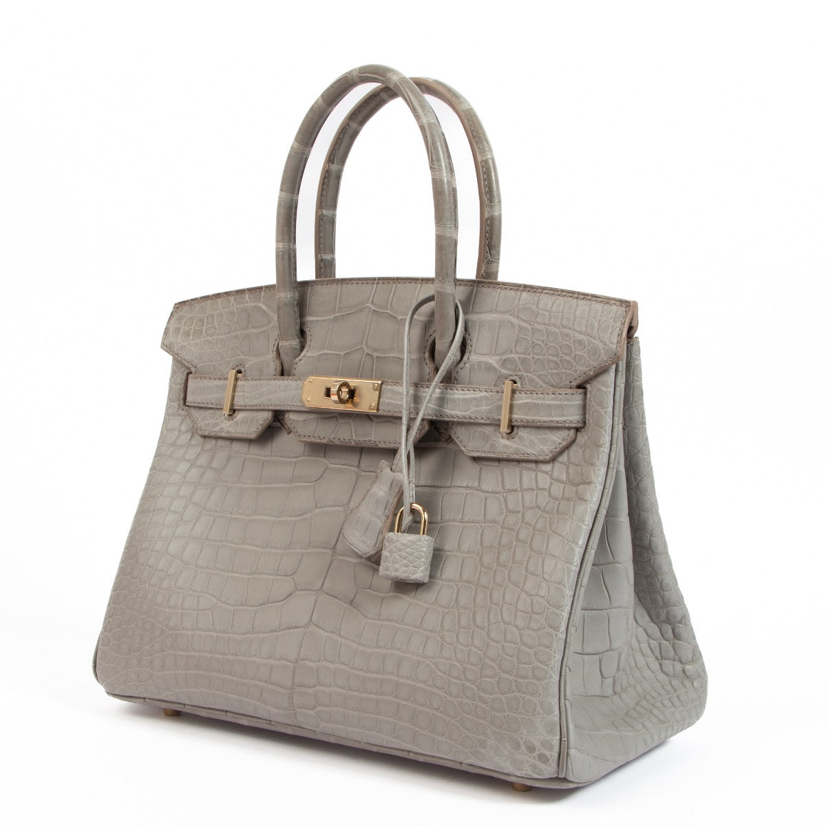 Shop safe online at Labellov at Labellov in Antwerp, Brussels and Knokke this 100% authentic second hand Hermès HSS Birkin 30 Gris Perle Alligator PBHW