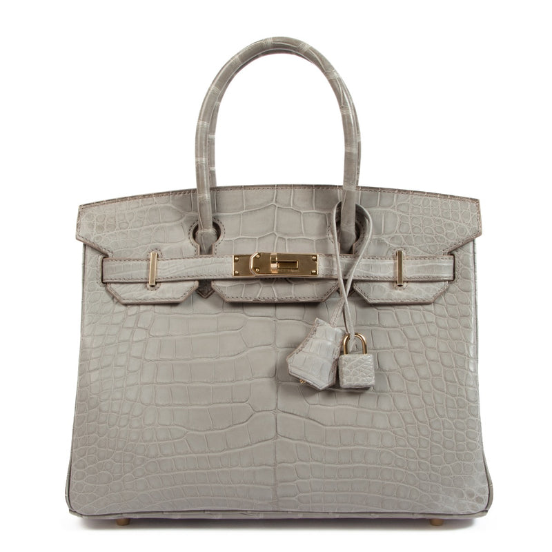 Shop safe online at Labellov at Labellov in Antwerp, Brussels and Knokke this 100% authentic second hand Hermès HSS Birkin 30 Gris Perle Alligator PBHW