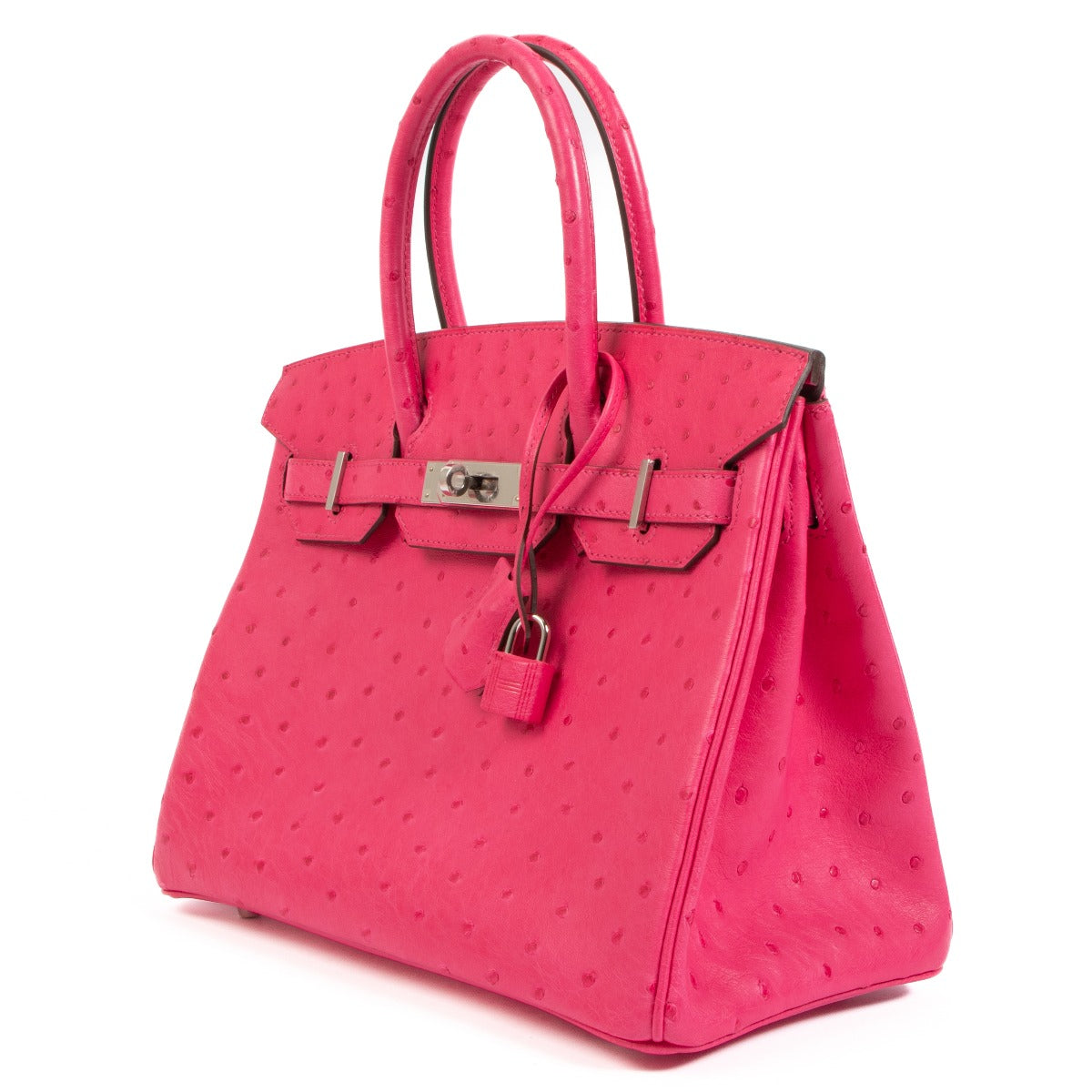 Authentic second hand brand new Hermès Birkin 30 Rose Tyrien Ostrich Palladium Hardware on www.labellov.com