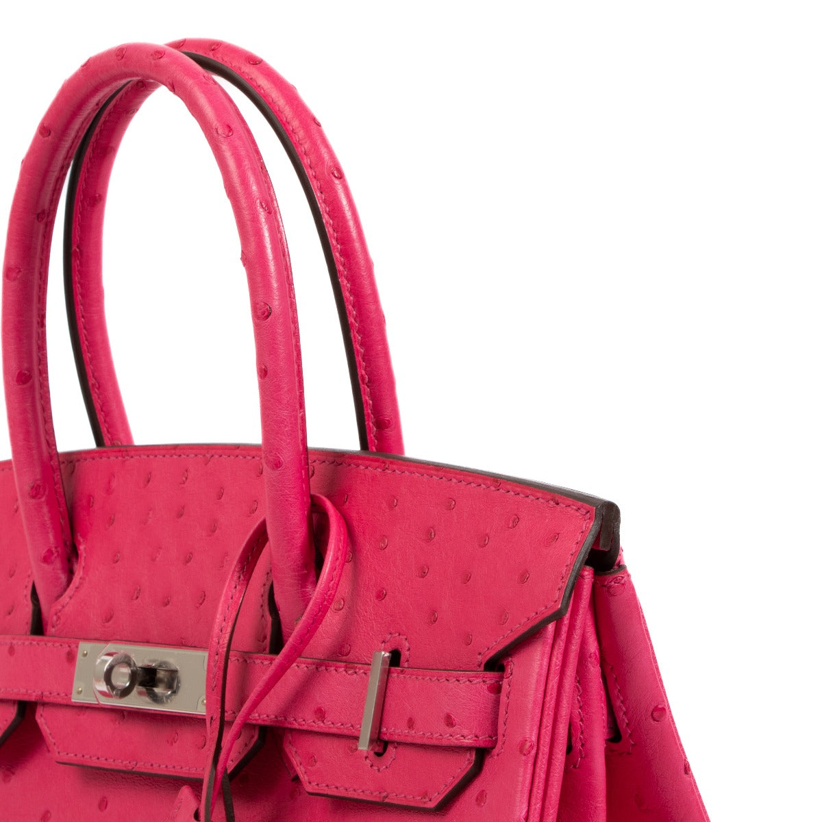 Authentic second hand brand new Hermès Birkin 30 Rose Tyrien Ostrich Palladium Hardware on www.labellov.com