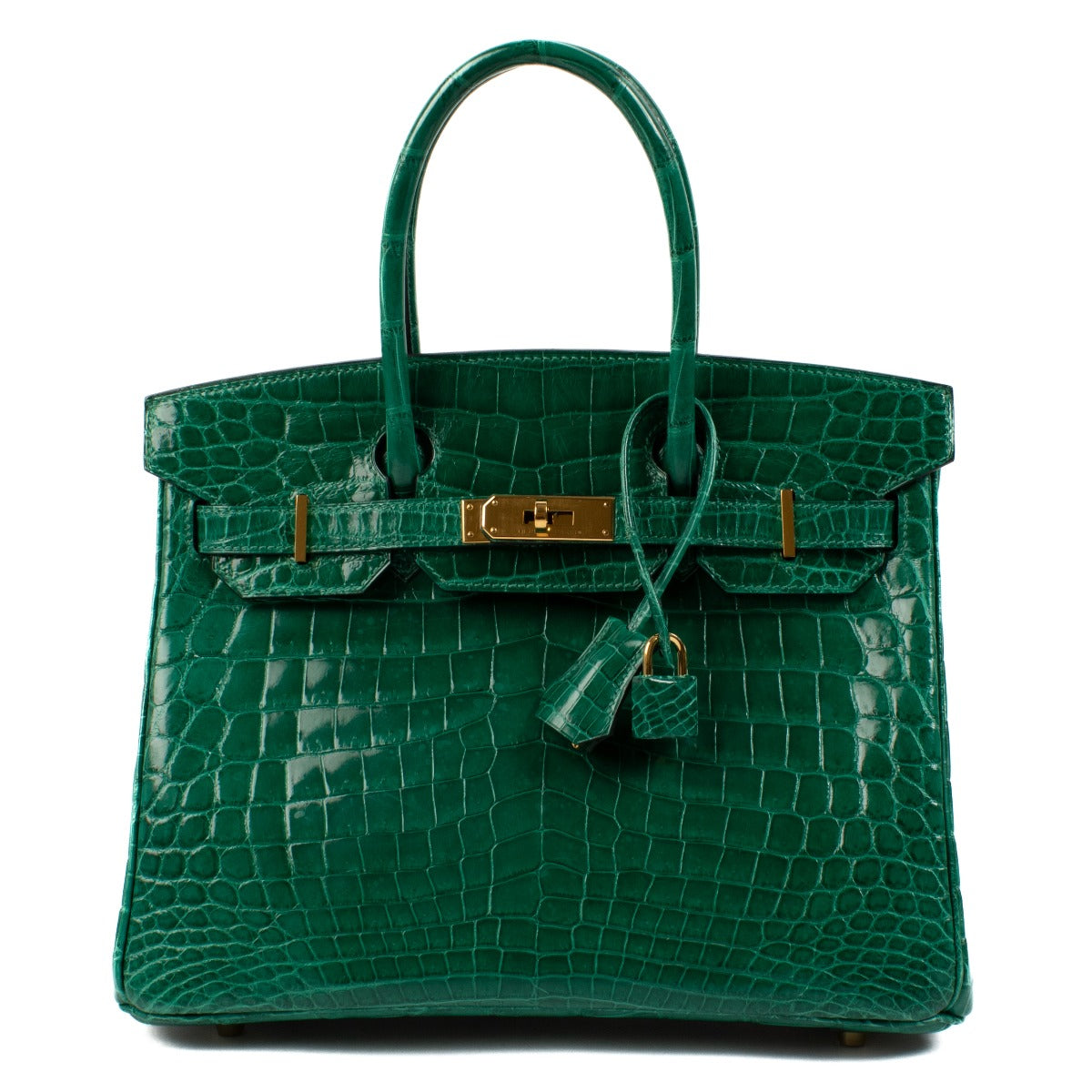 Authentic second hand Hermès Birkin 30 Vert Emeraude Emerald Green Shiny Niloticus Crocodile Lisse on www.labellov.com