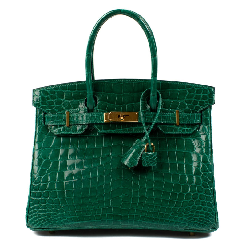 Authentic second hand Hermès Birkin 30 Vert Emeraude Emerald Green Shiny Niloticus Crocodile Lisse on www.labellov.com