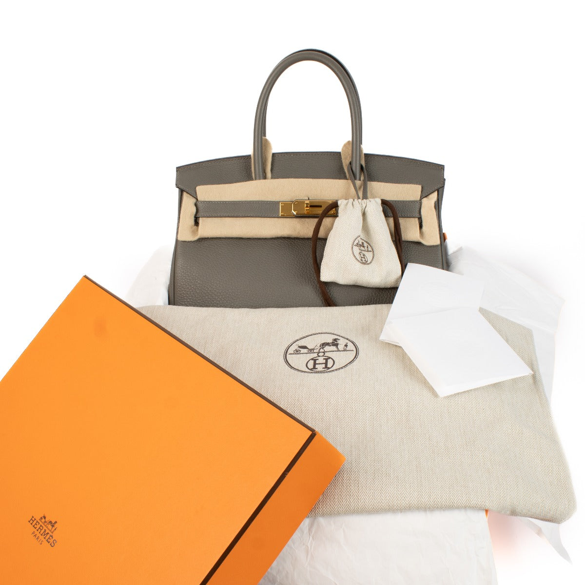Authentic second hand luxury designer vintage pre owned Hermès Birkin 30 Gris Meyer Togo on www.labellov.com