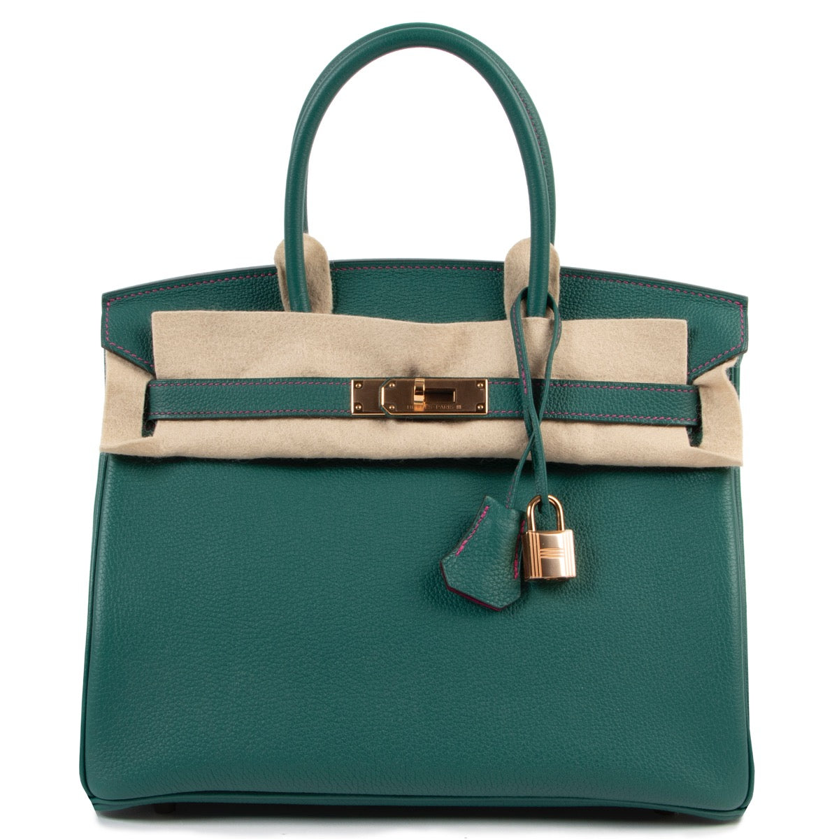 shop safe online your secondhand Hermès Malachite X Rose Pourpre Togo Birkin 30 Perso GHW