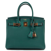 brand new hard to find Hermès Malachite X Rose Pourpre Togo Birkin 30 Perso GHW