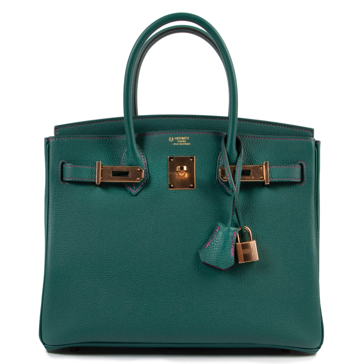 brand new hard to find Hermès Malachite X Rose Pourpre Togo Birkin 30 Perso GHW