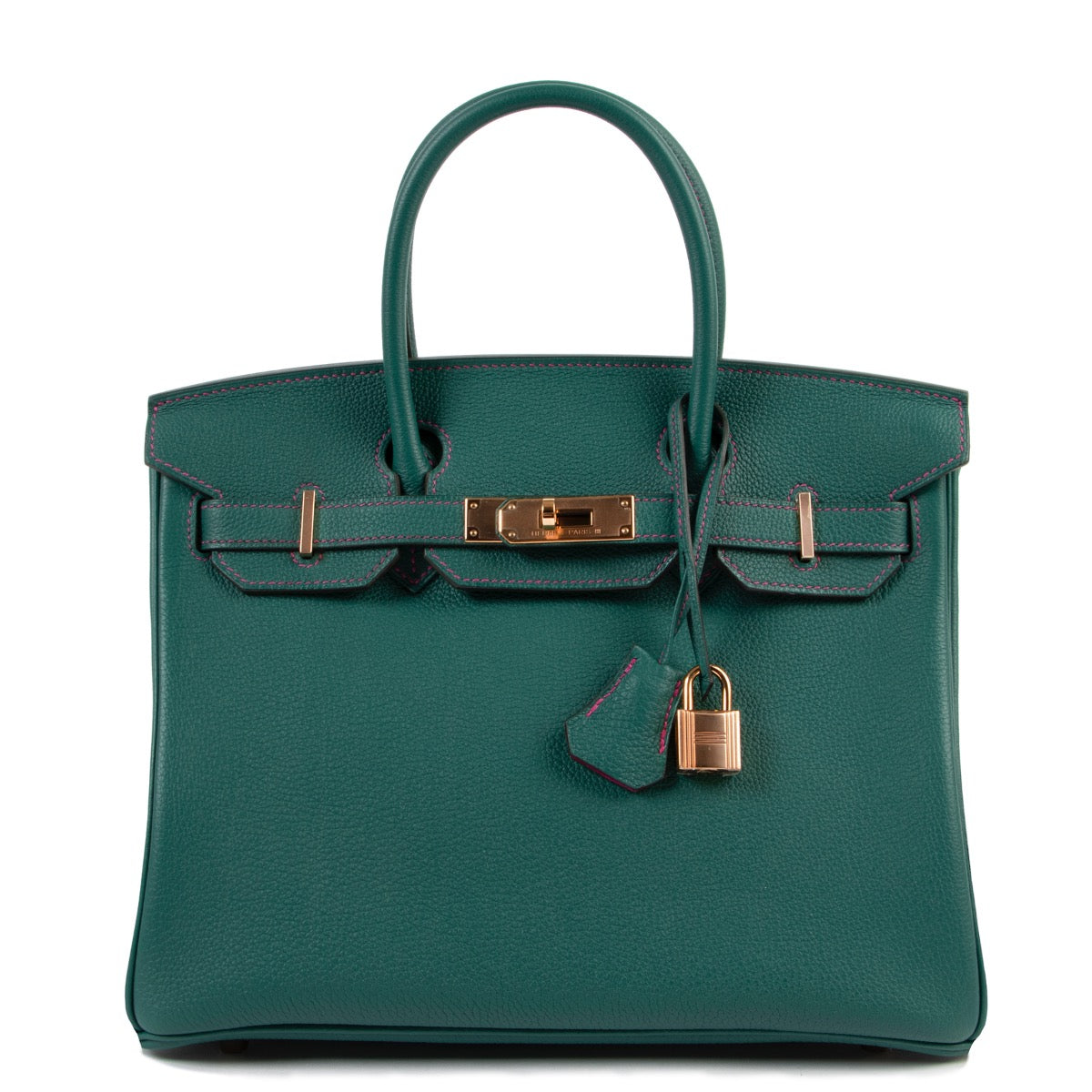 100% authentic Hermès Malachite X Rose Pourpre Togo Birkin 30 Perso GHW